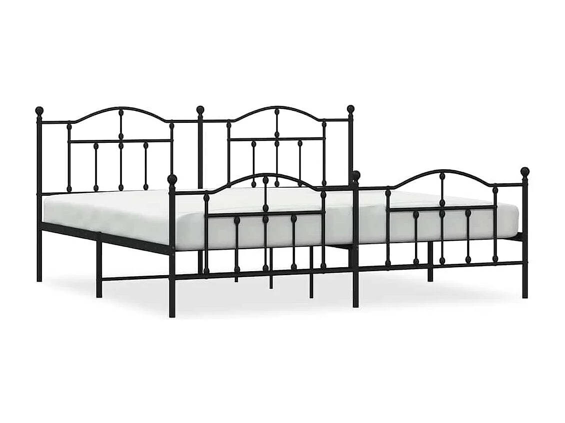 Cadre de lit métal sans matelas avec pied de lit noir 193x203cm