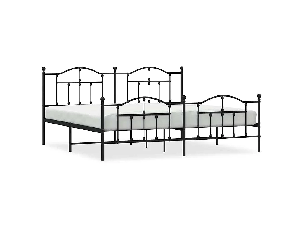 Cadre de lit métal sans matelas avec pied de lit noir 193x203cm