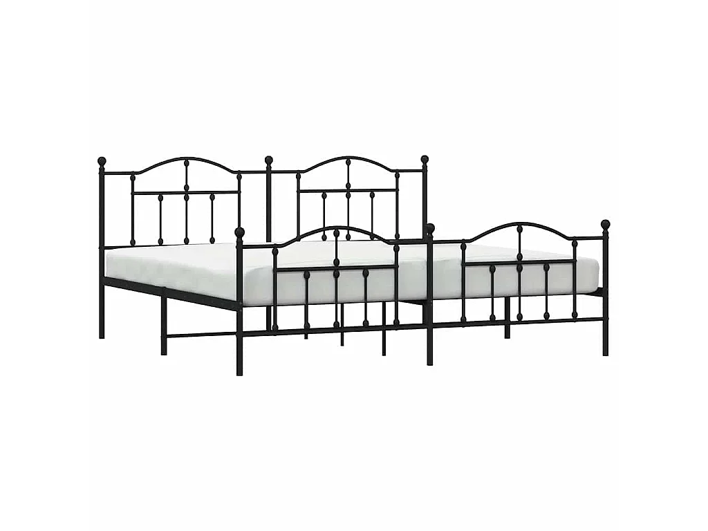 Cadre de lit métal sans matelas avec pied de lit noir 193x203cm