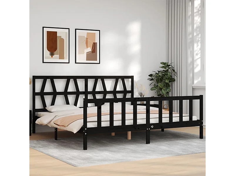 Massivholzbett mit Kopfteil Schwarz 200x200 cm