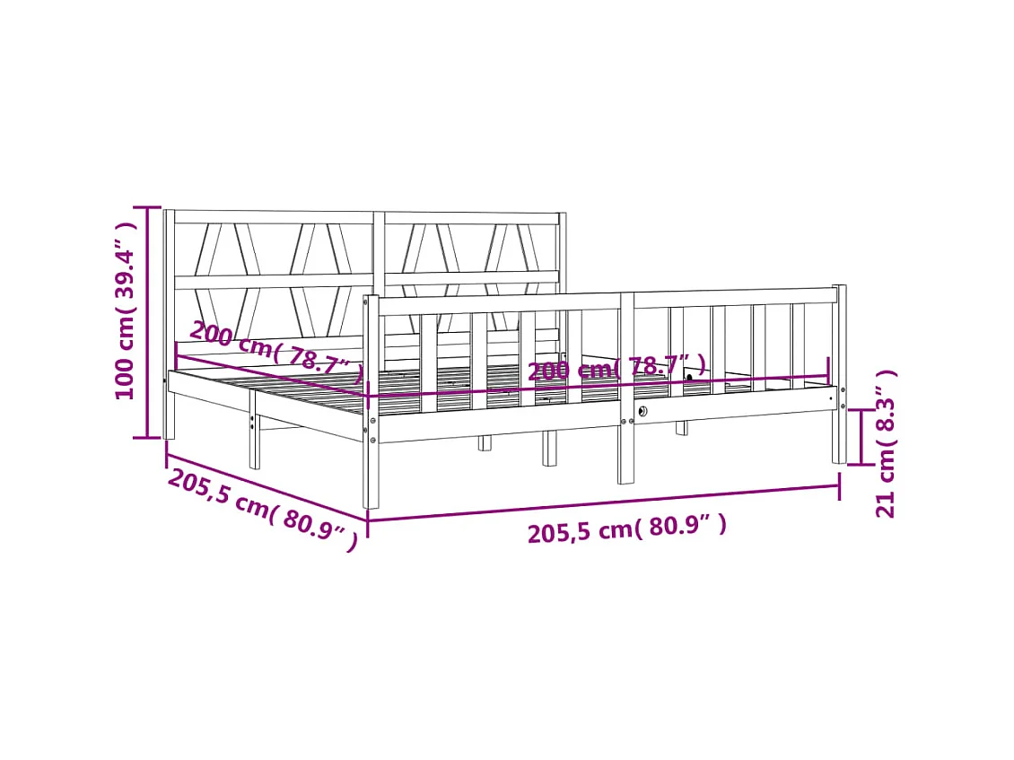 Massivholzbett mit Kopfteil Schwarz 200x200 cm