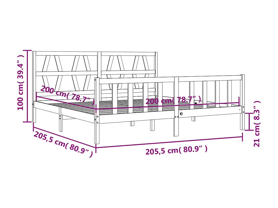 Massivholzbett mit Kopfteil Schwarz 200x200 cm