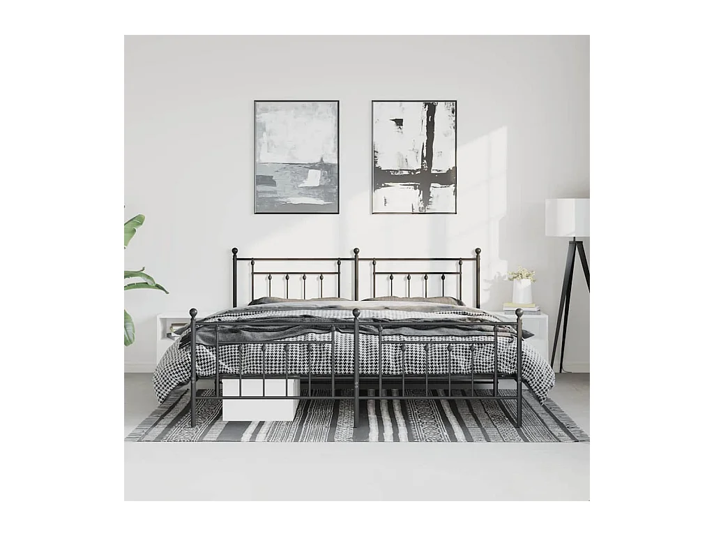 Cadre de lit métal sans matelas avec pied de lit noir 193x203cm
