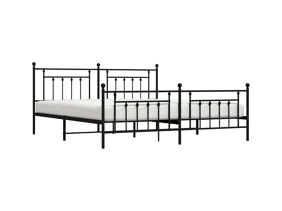 Cadre de lit métal sans matelas avec pied de lit noir 193x203cm