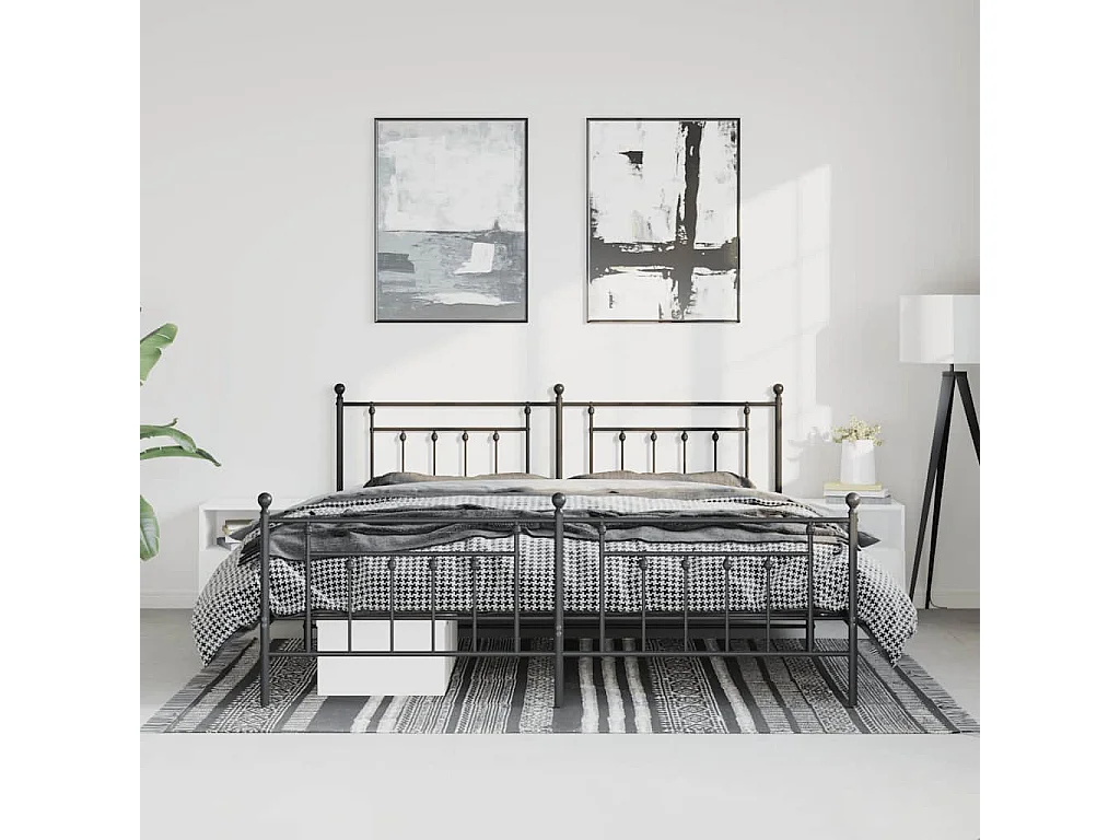 Estructura cama sin colchón con estribo metal negro 193x203 cm