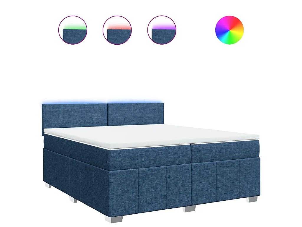 Cama box spring con colchón tela azul 200x200 cm