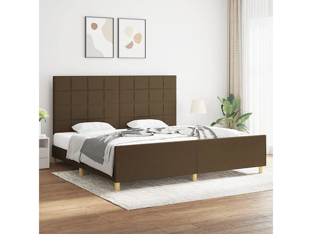 Cadre de lit sans matelas marron foncé 200x200 cm tissu
