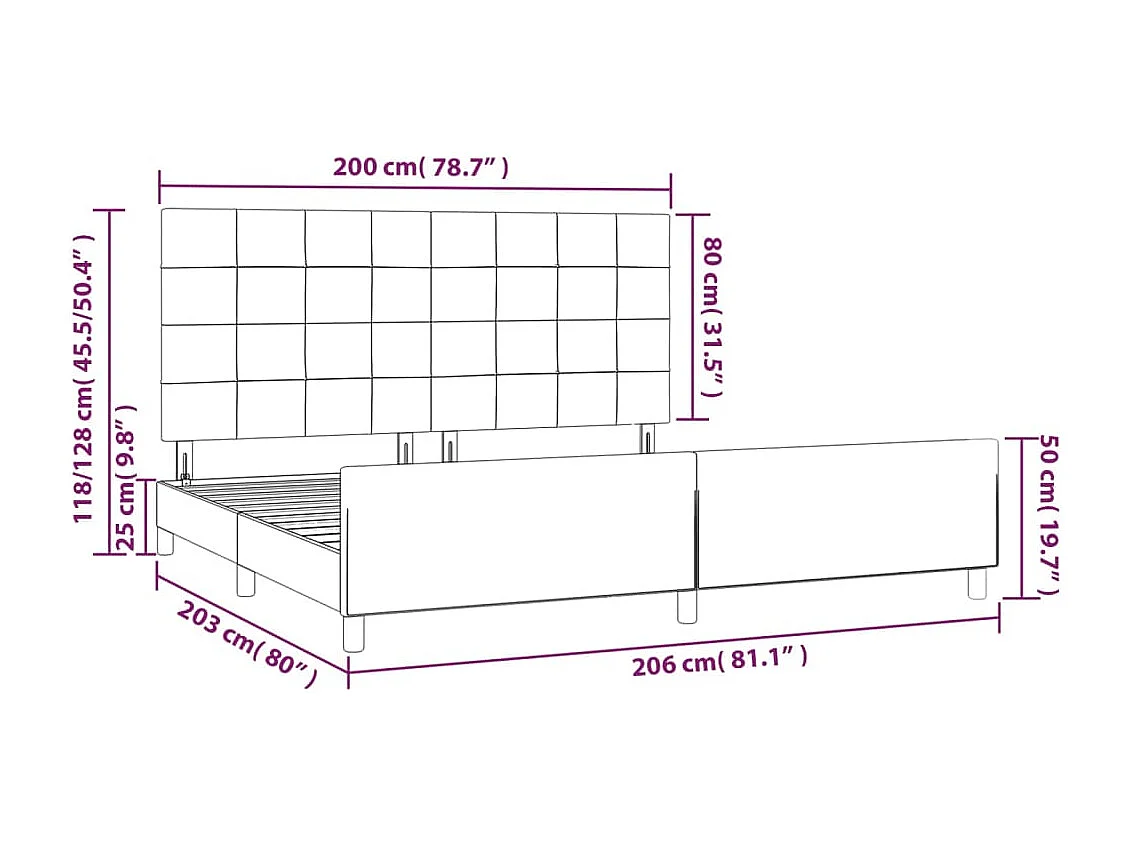 Cadre de lit sans matelas marron foncé 200x200 cm tissu