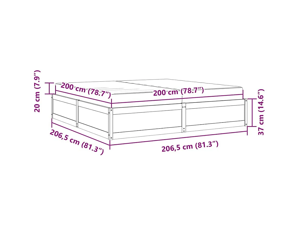 Cama con colchón madera maciza de pino 200x200 cm