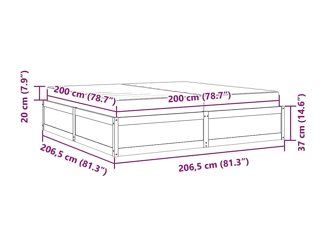 Lit avec matelas 200x200 cm bois massif de pin