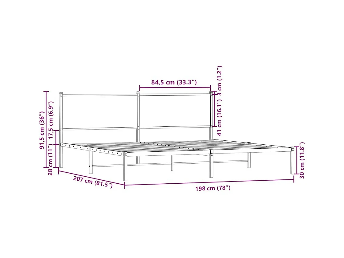 Metallbett ohne Matratze Braun Eichen-Optik 193x203 cm