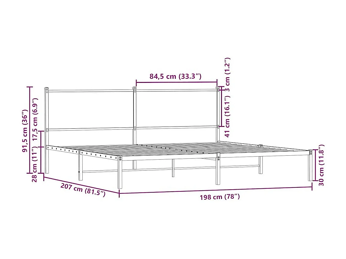 Metallbett ohne Matratze Braun Eichen-Optik 193x203 cm