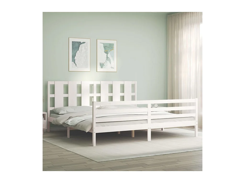 Cadre de lit sans matelas blanc 200x200 cm bois massif