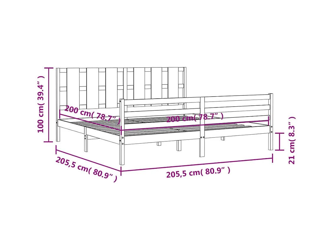 Cadre de lit sans matelas blanc 200x200 cm bois massif