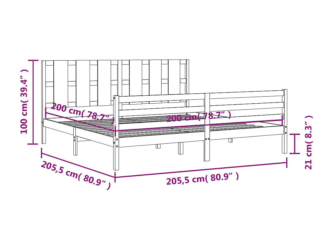 Estructura de cama con cabecero madera maciza blanco 200x200 cm