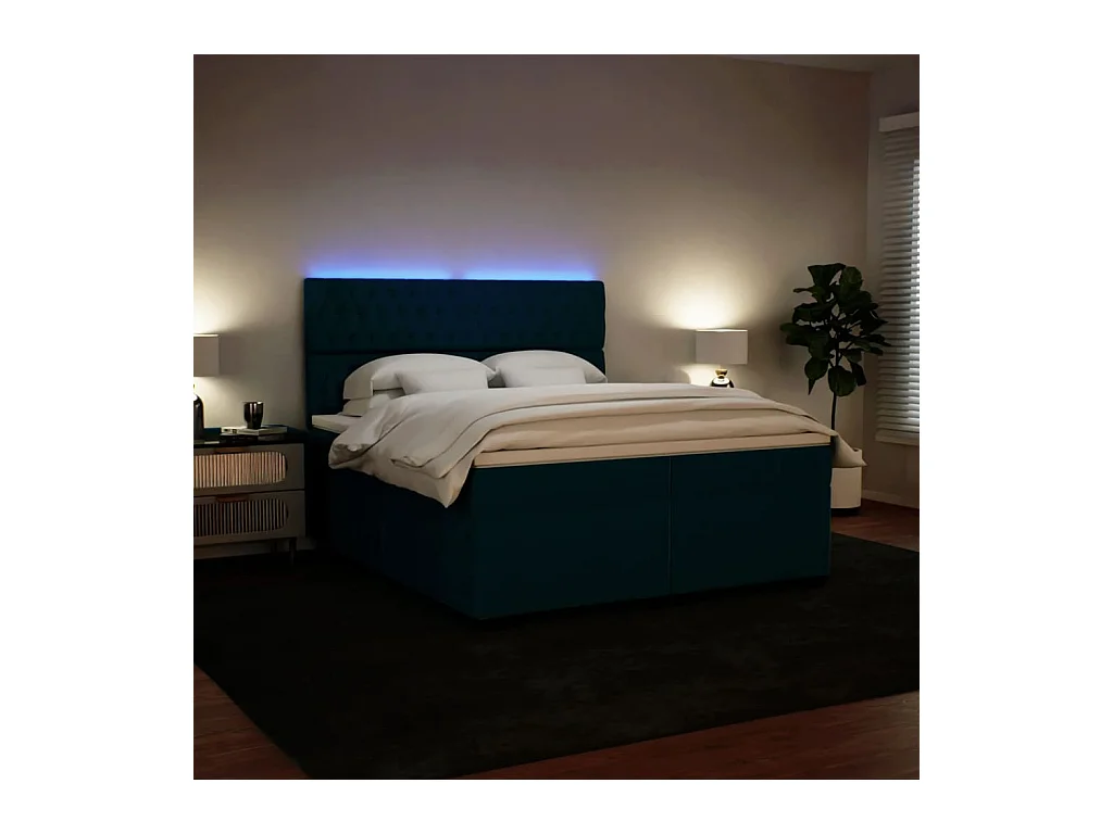 Sommier à lattes de lit et matelas Bleu 200x200 cm velours