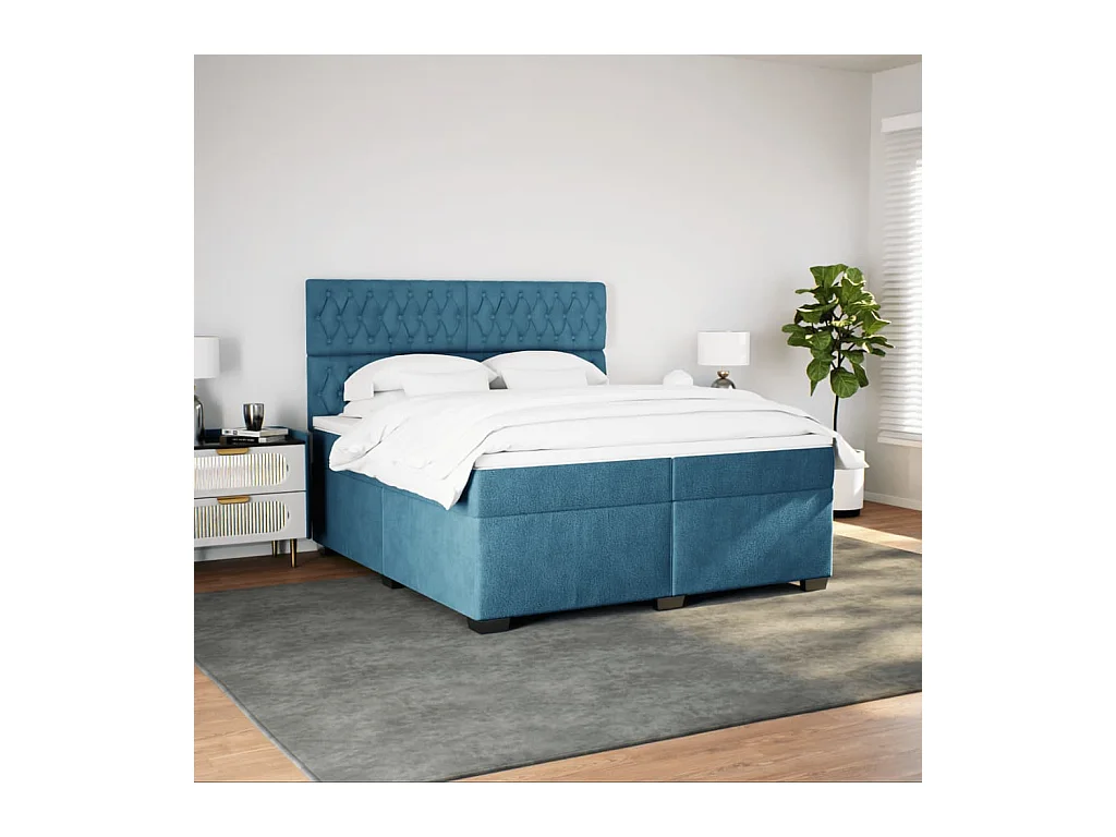 Sommier à lattes de lit et matelas Bleu 200x200 cm velours