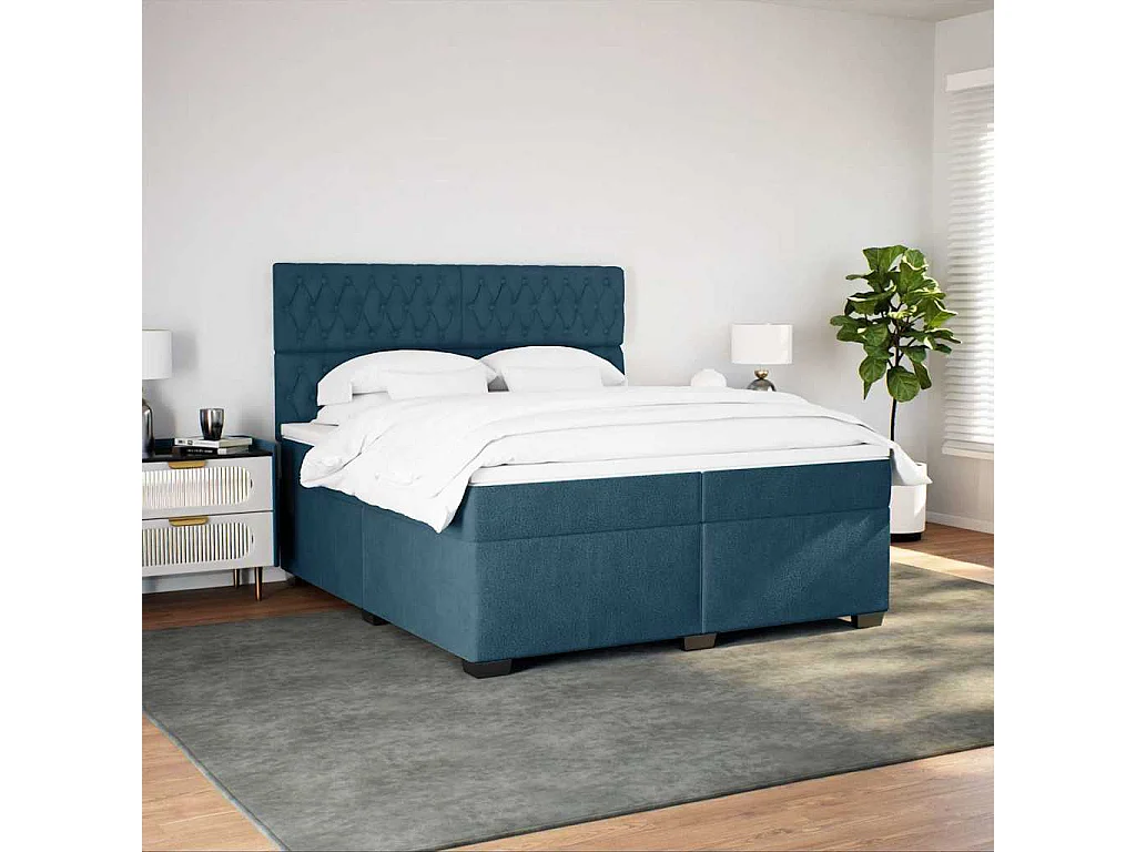 Sommier à lattes de lit et matelas Bleu 200x200 cm velours