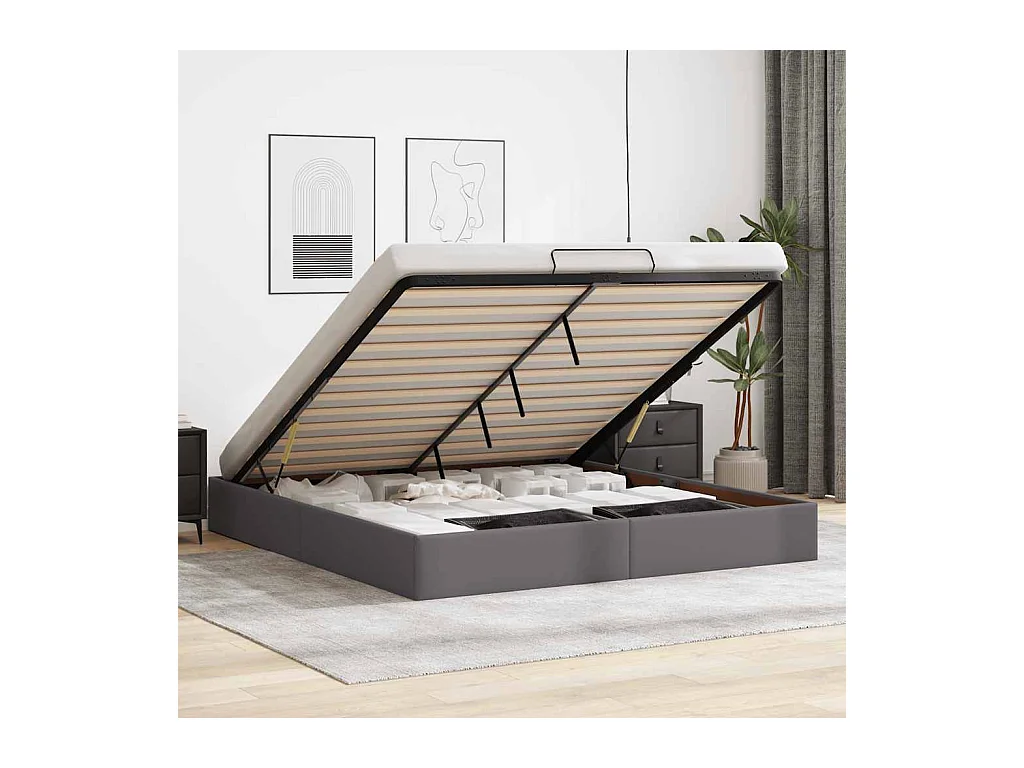 Cadre de lit ottoman sans matelas gris 200x200 cm similicuir