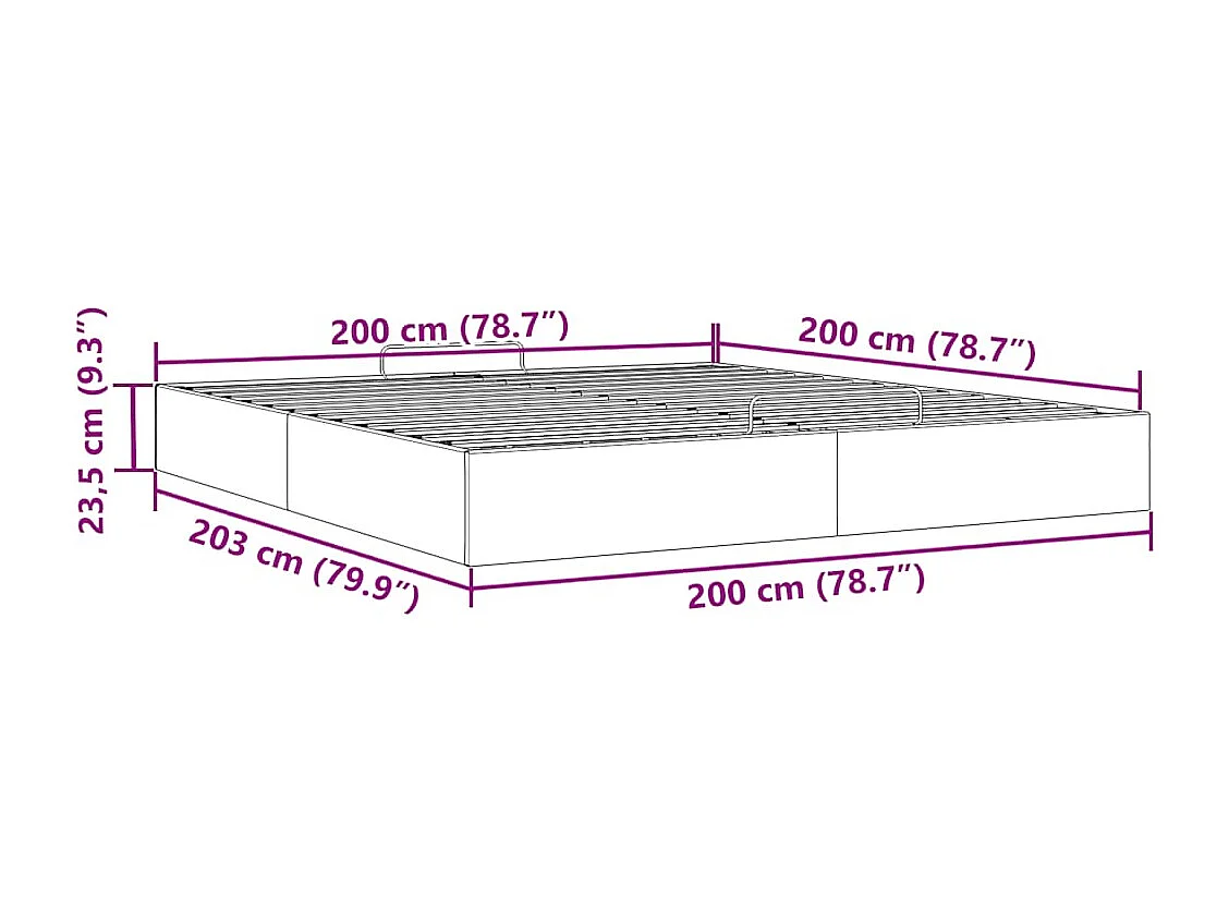 Estrutura de cama otomana sem colchão 200x200 cm cinzento