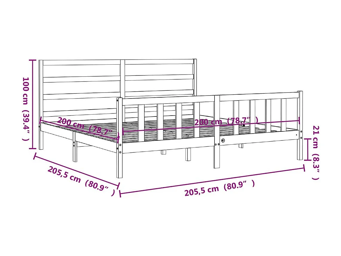 Bedframe zonder matras massief grenenhout wit 200x200 cm
