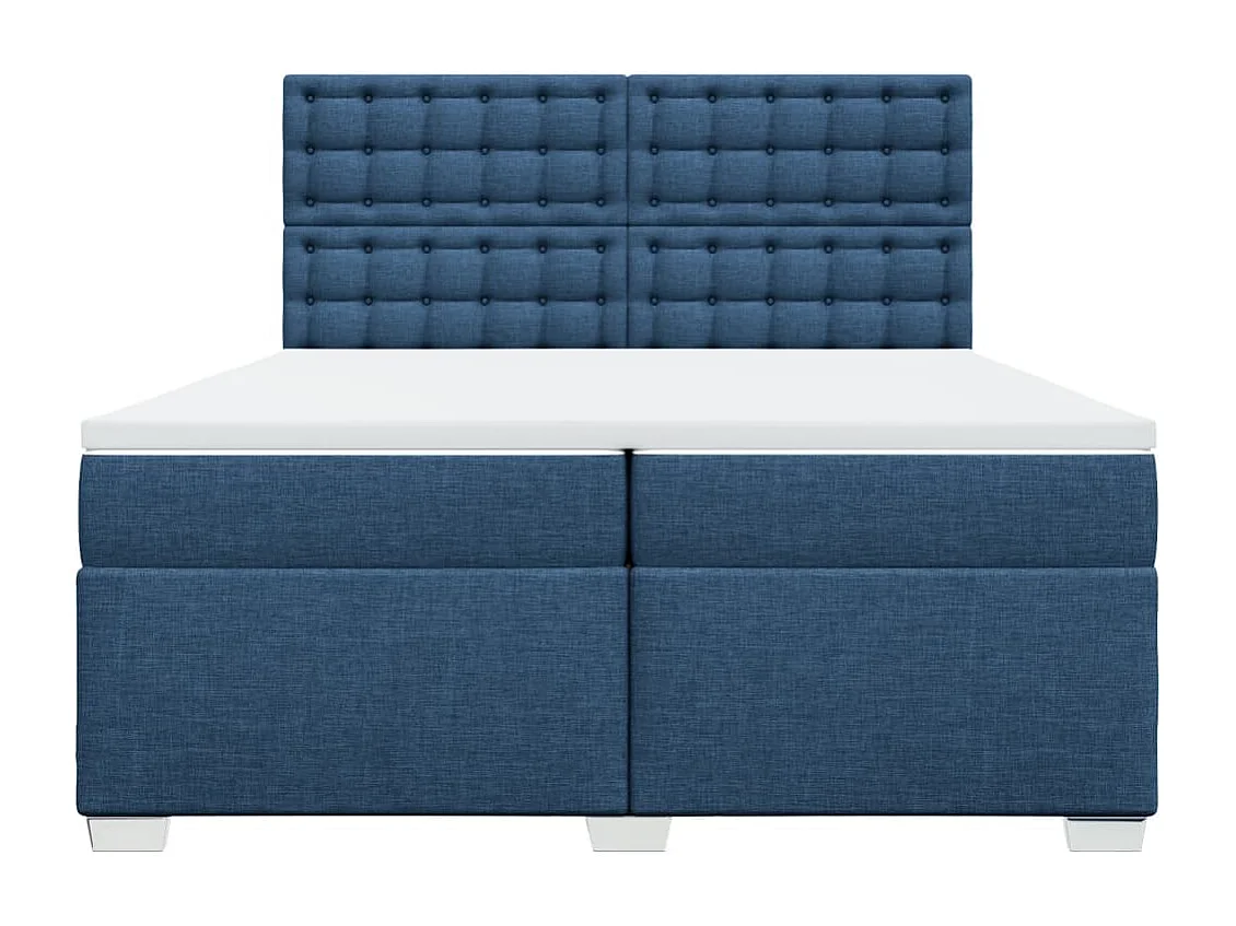 Cama box spring con colchón tela azul 200x200 cm