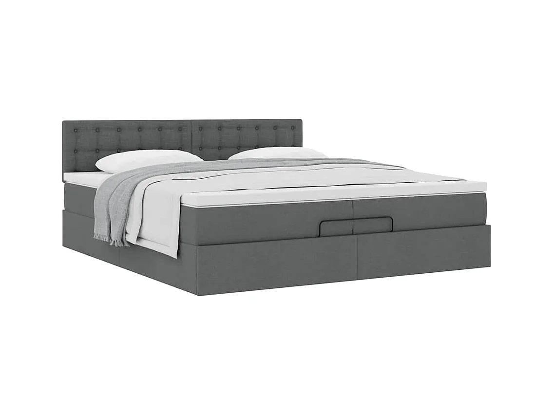 Cadre de lit ottoman avec matelas gris foncé 200x200 cm tissu