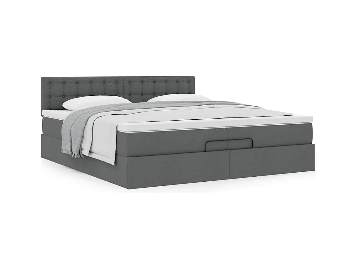 Cadre de lit ottoman avec matelas gris foncé 200x200 cm tissu