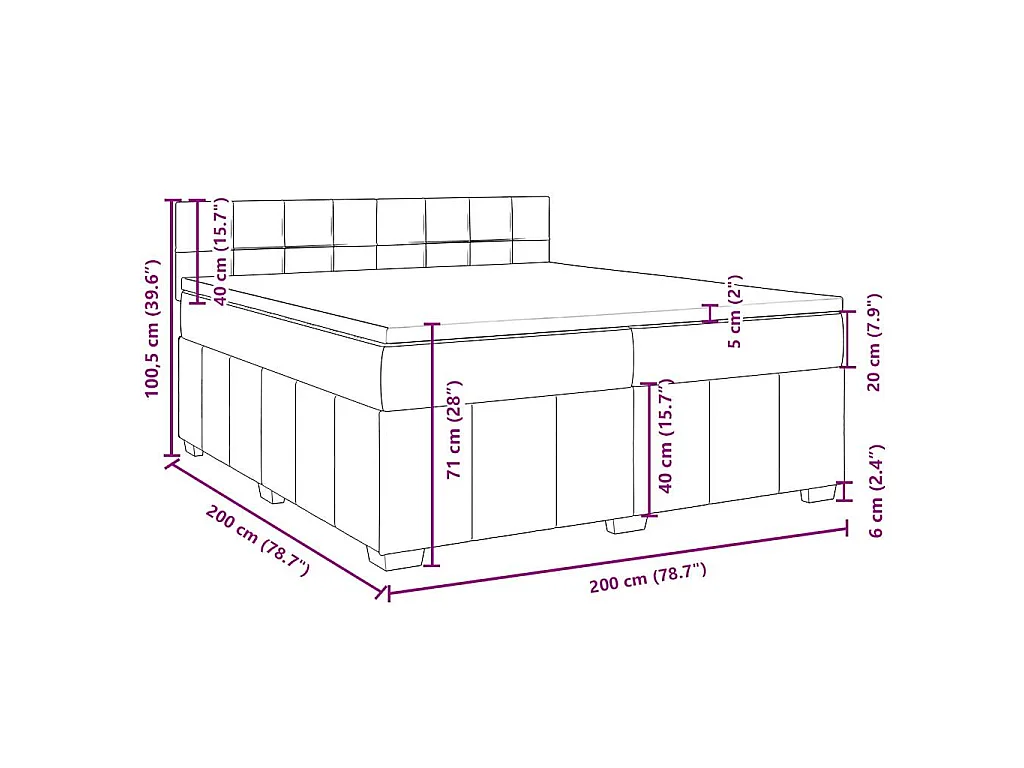 Cama box spring con colchón tela gris oscuro 200x200 cm