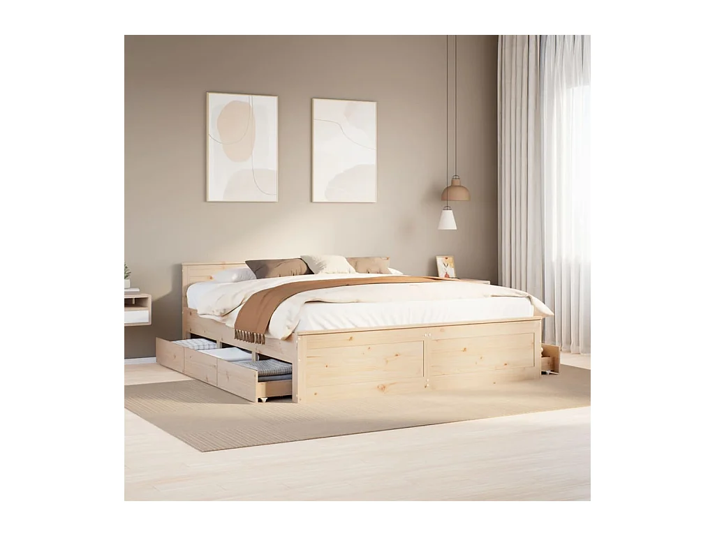 Cadre de lit sans matelas avec tête de lit 200x200 cm bois pin