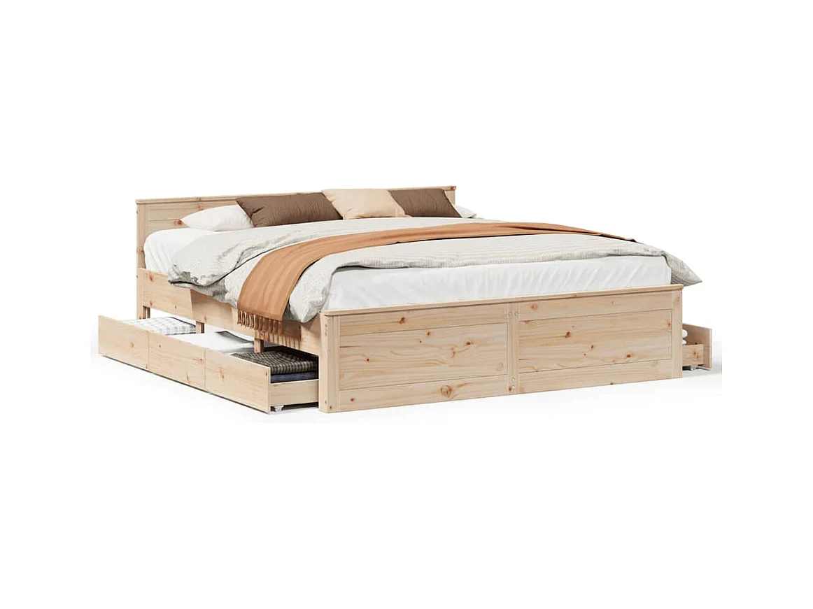 Cadre de lit sans matelas avec tête de lit 200x200 cm bois pin