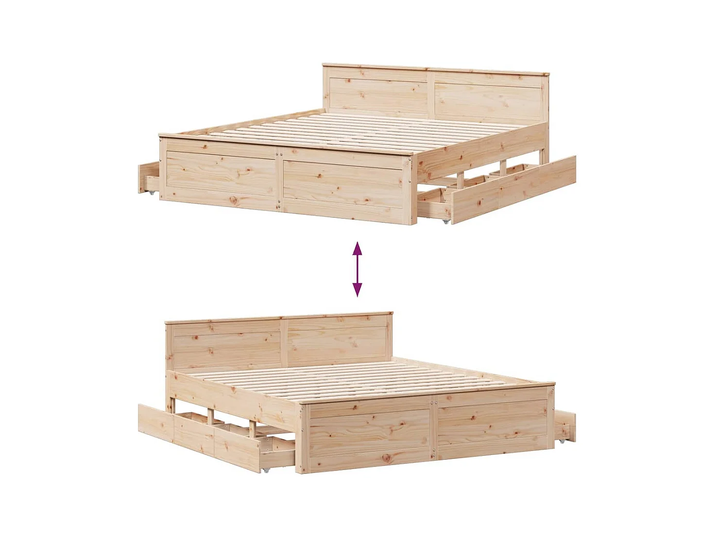 Cadre de lit sans matelas avec tête de lit 200x200 cm bois pin