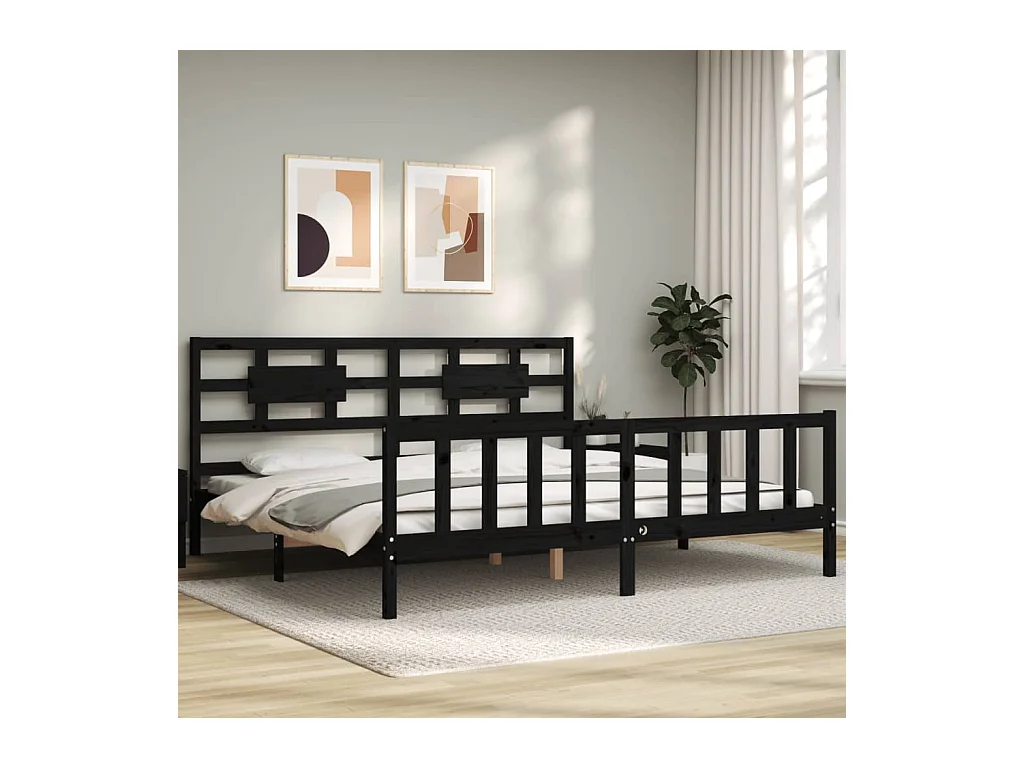 Cadre de lit sans matelas noir 200x200 cm bois massif de pin