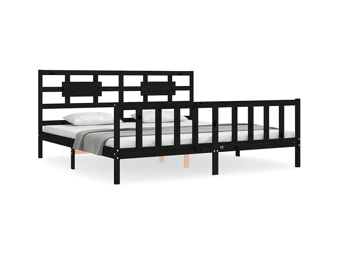 Cadre de lit sans matelas noir 200x200 cm bois massif de pin