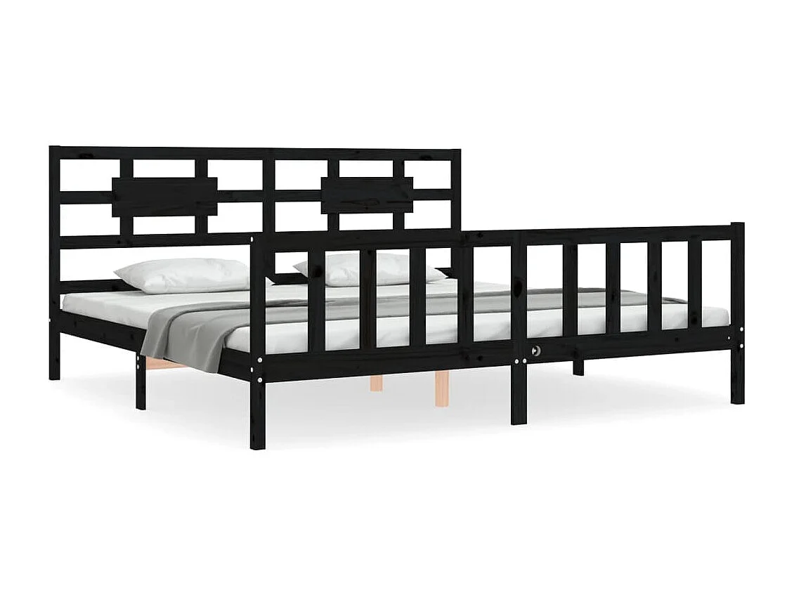 Bedframe met hoofdbord massief hout zwart 200x200 cm