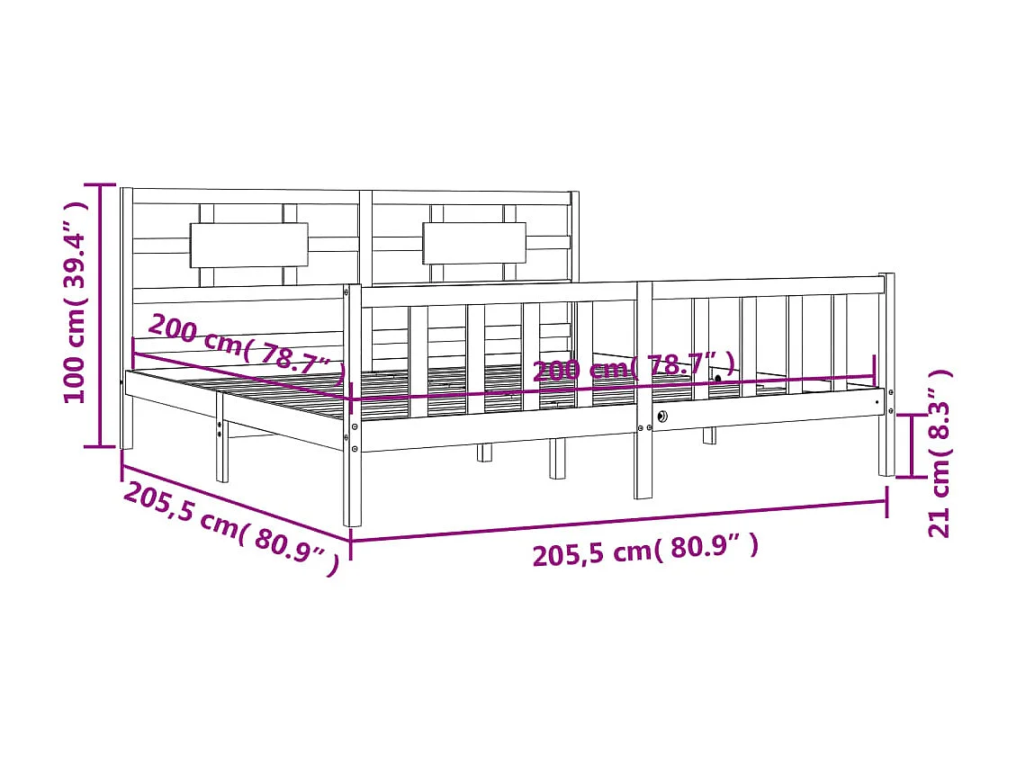 Bedframe met hoofdbord massief hout zwart 200x200 cm