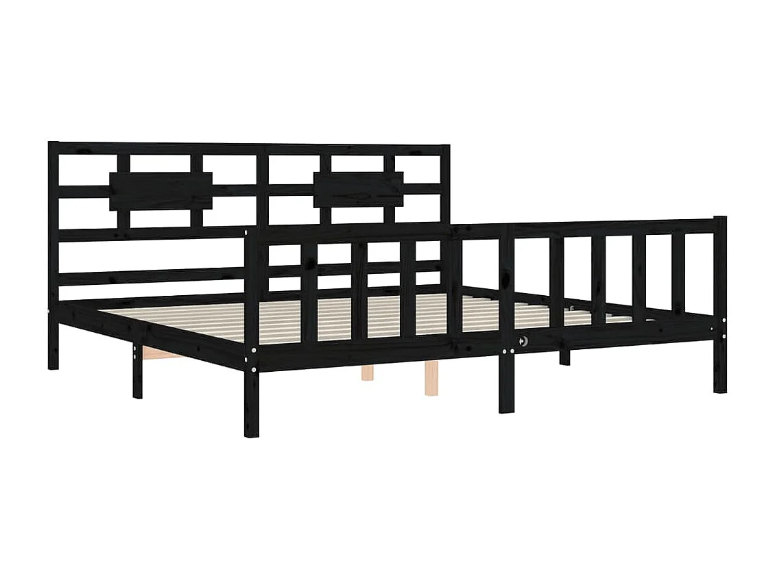 Bedframe met hoofdbord massief hout zwart 200x200 cm