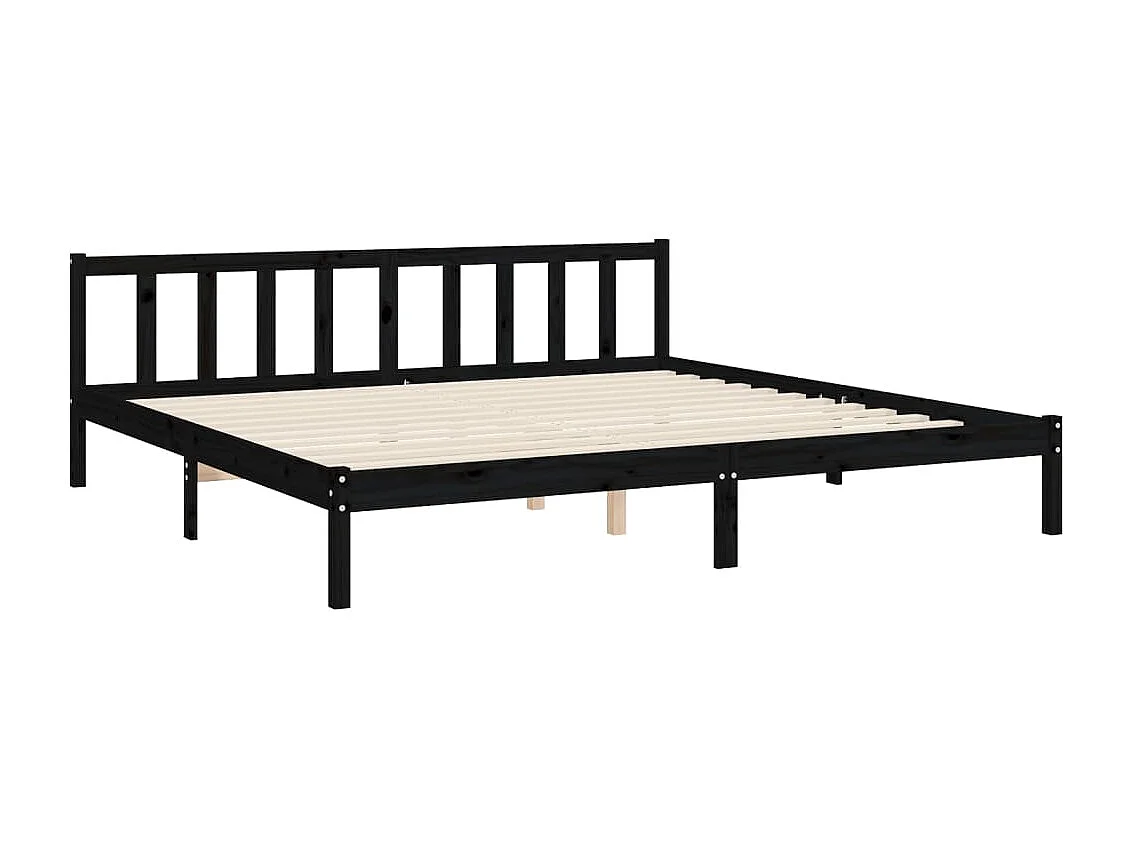 Bedframe met hoofdbord massief hout zwart 200x200 cm