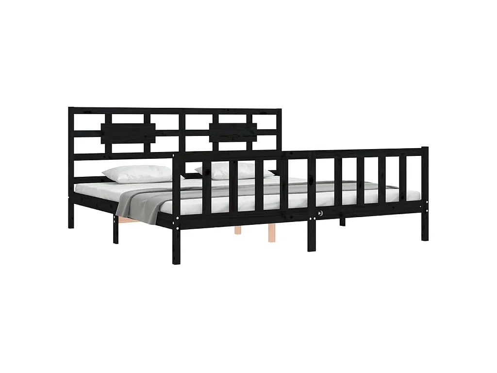 Cadre de lit sans matelas noir 200x200 cm bois massif de pin