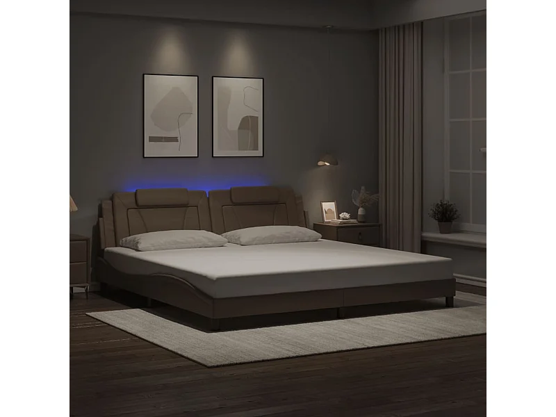 Bettgestell "Viana" mit LED ohne Matratze Cappuccino-Braun 200x200 cm Kunstleder