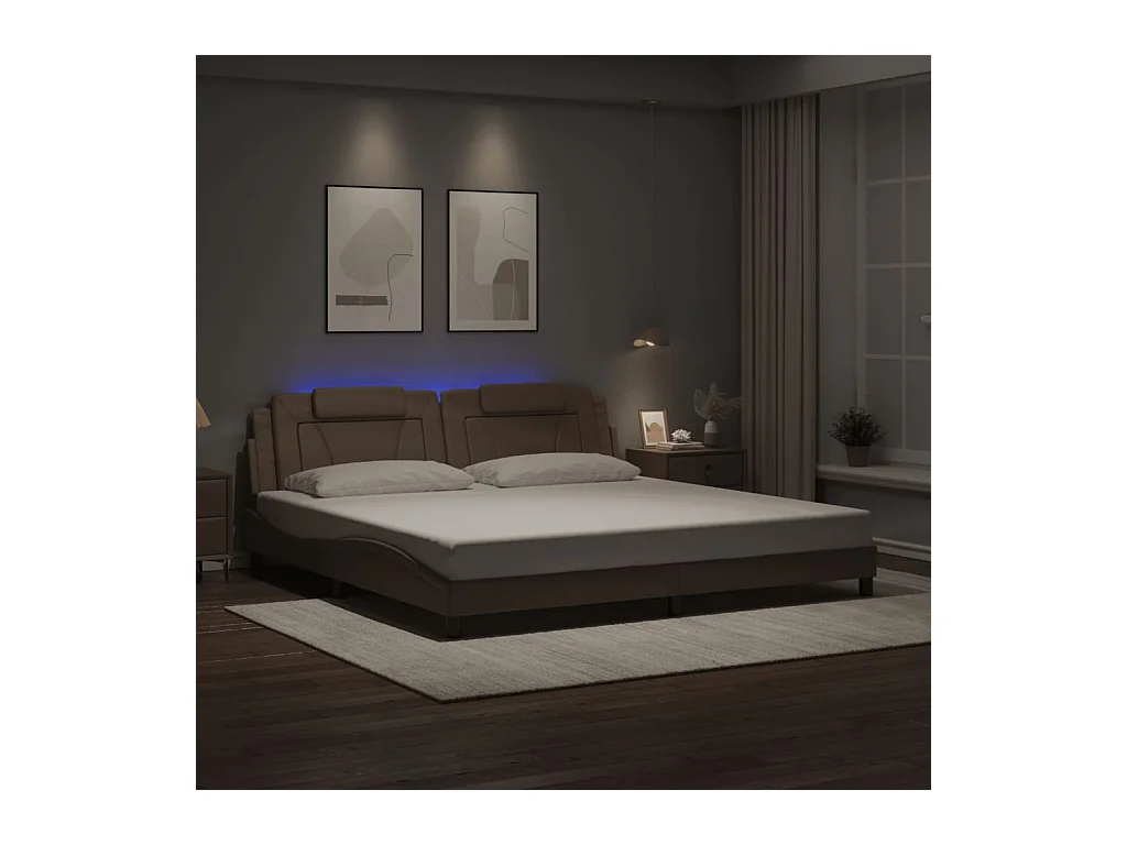 Cadre de lit avec lumières LED cappuccino 200x200 cm similicuir