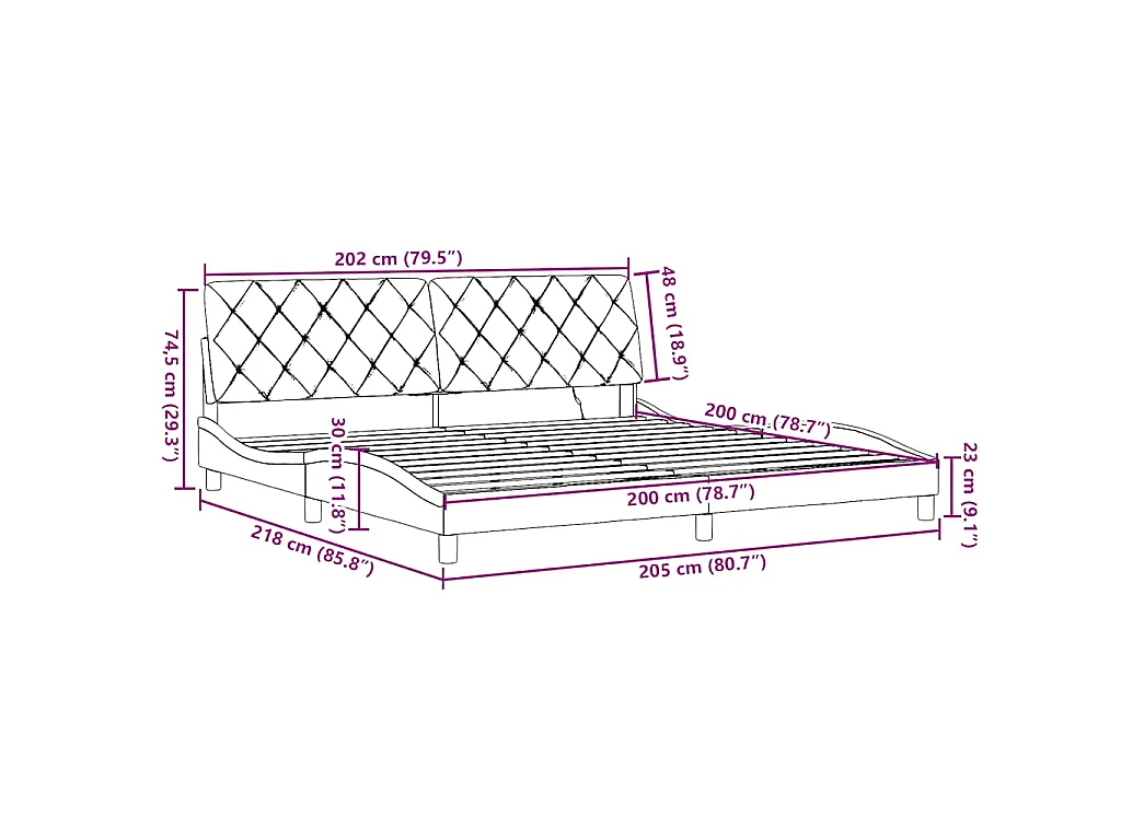 Giroletto con LED senza Materasso 200x200 cm Tessuto