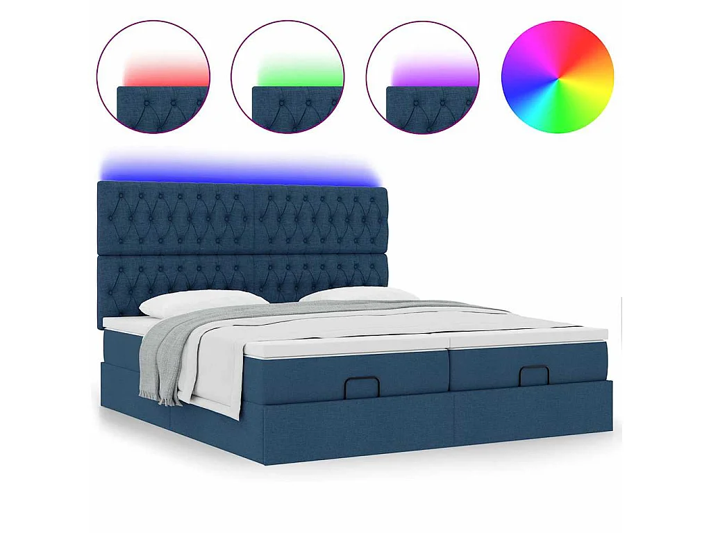 Struttura Letto Pouf con Materassi Blu 200x200 cm in Tessuto