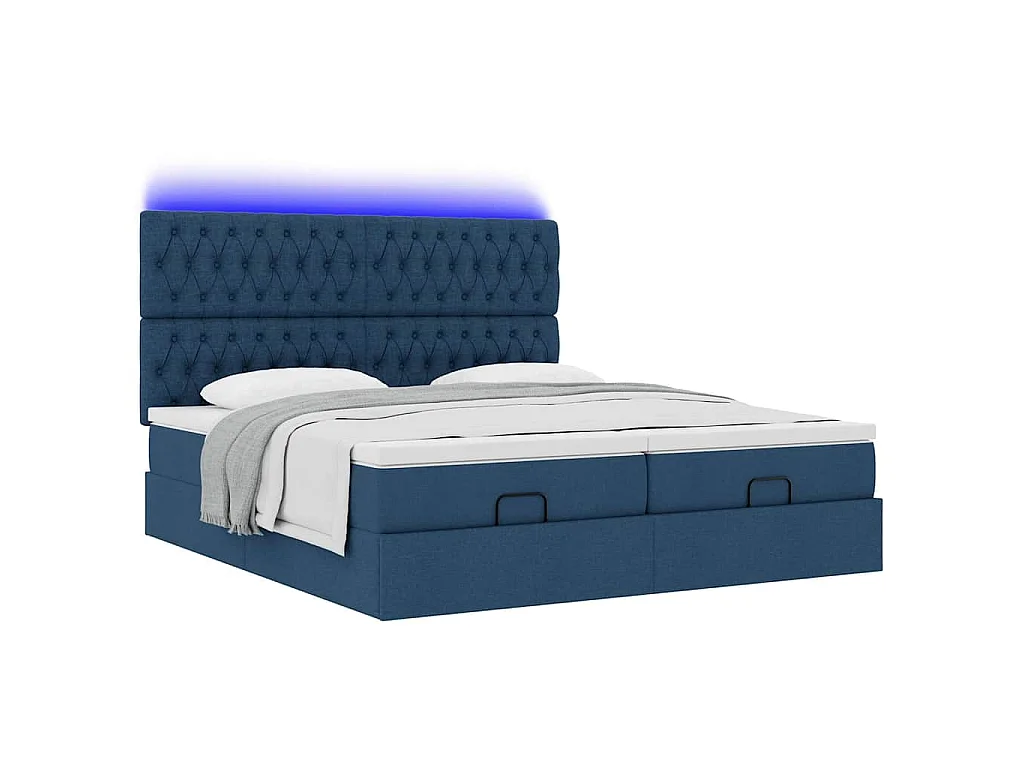 Struttura Letto Pouf con Materassi Blu 200x200 cm in Tessuto