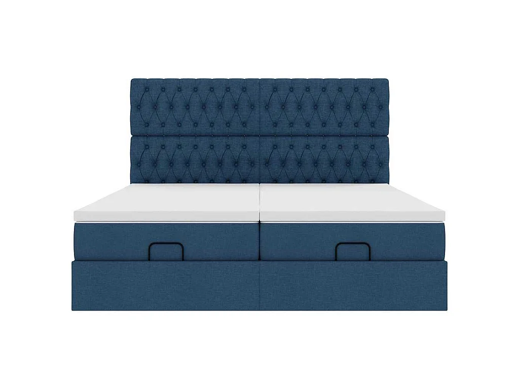 Struttura Letto Pouf con Materassi Blu 200x200 cm in Tessuto