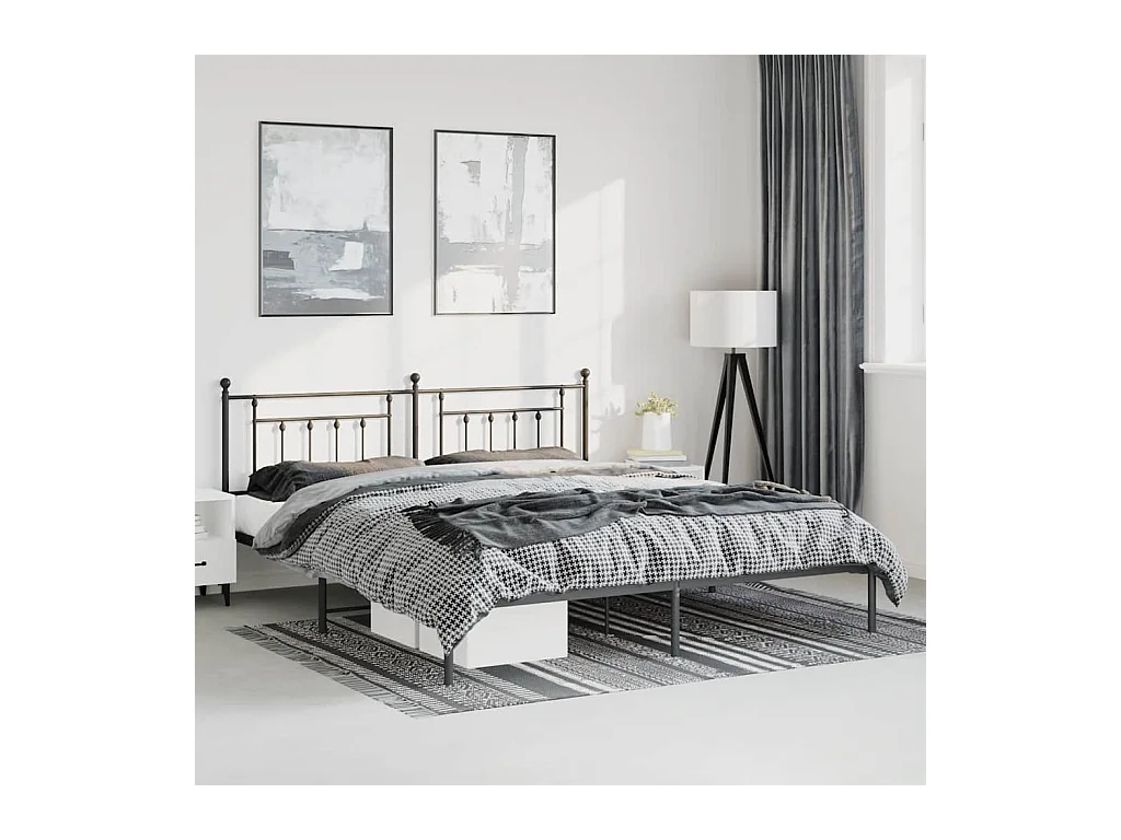 Cadre de lit métal sans matelas avec tête de lit noir 193x203cm