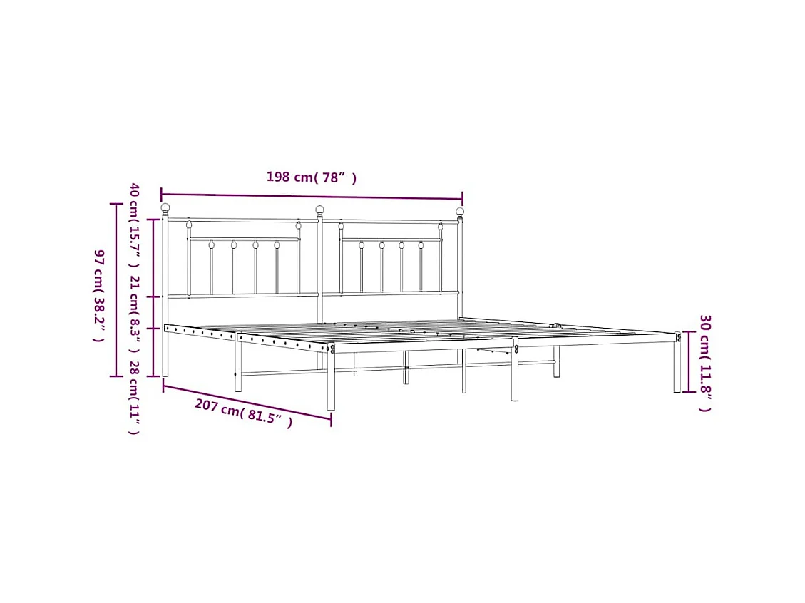 Cadre de lit métal sans matelas avec tête de lit noir 193x203cm