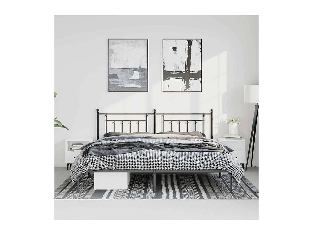 Cadre de lit métal sans matelas avec tête de lit noir 193x203cm