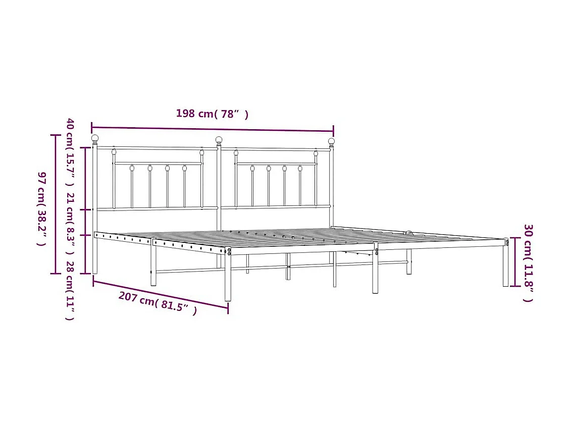 Cadre de lit métal sans matelas avec tête de lit noir 193x203cm