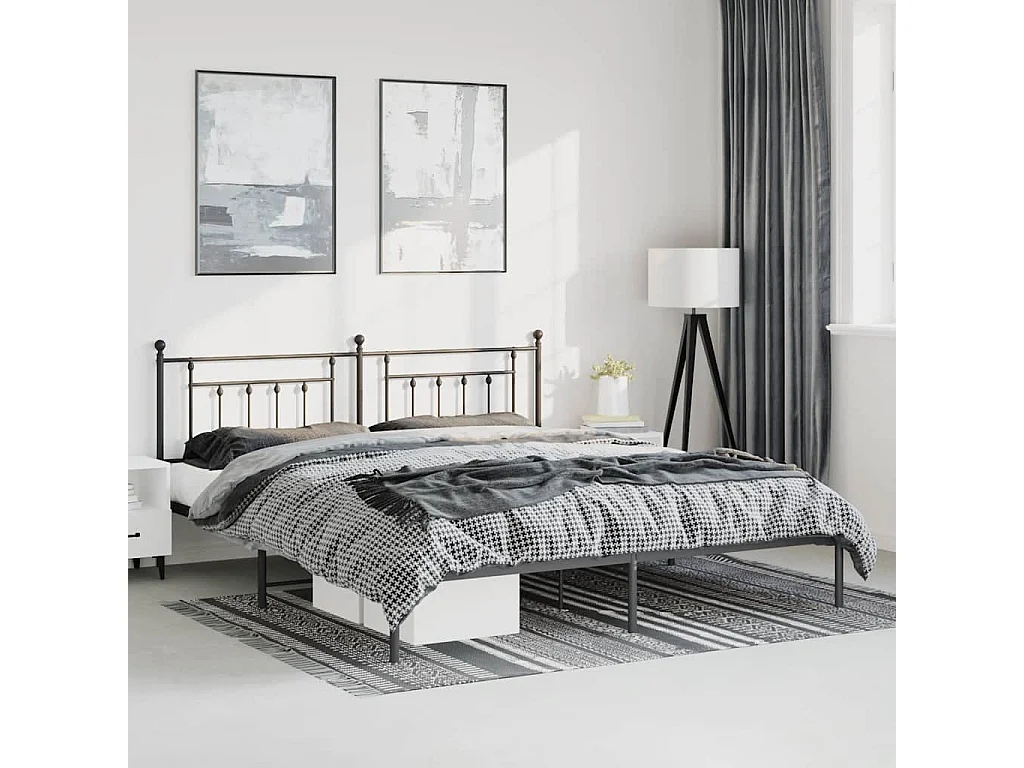 Cadre de lit métal sans matelas avec tête de lit noir 193x203cm